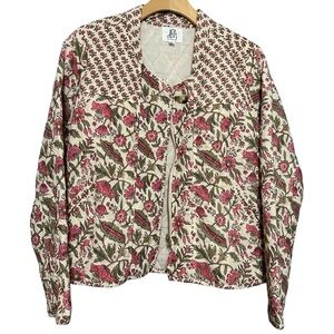 Anthropologie DrA Women’s Size S Cream Pink Floral Quilted Zip Up Jacket
